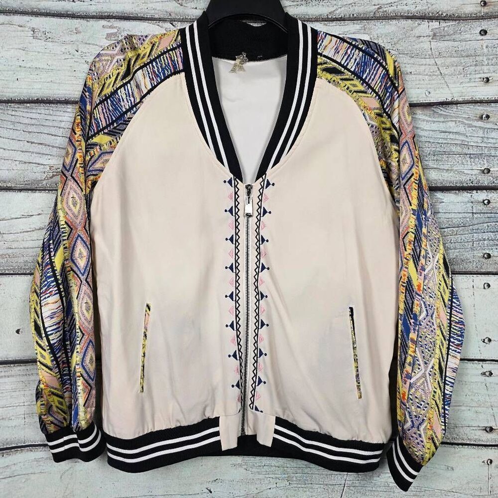 BKE Pattern Sleeve Bomber Jacket Zip Front Women’s XL